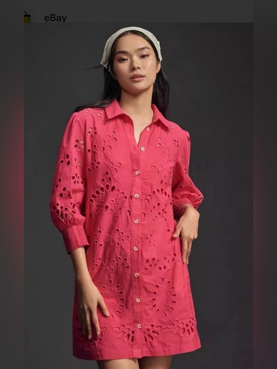 Anthropologie Dresses & Skirts - By Anthropologie Embroidered Button-Front Mini Shirtdress. Size Small